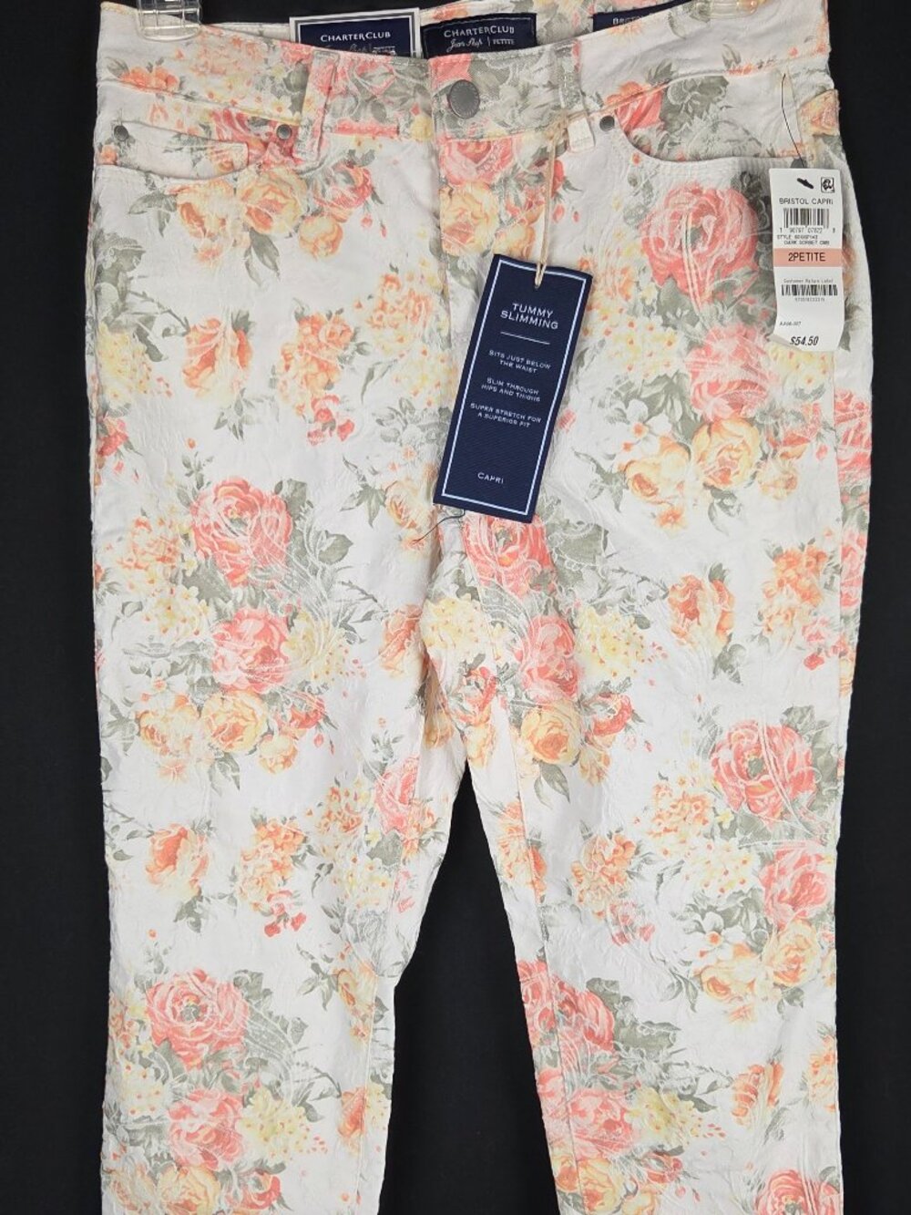 Charter Club Tummy Control Bristol Capri Jeans Floral Size 2P NWT